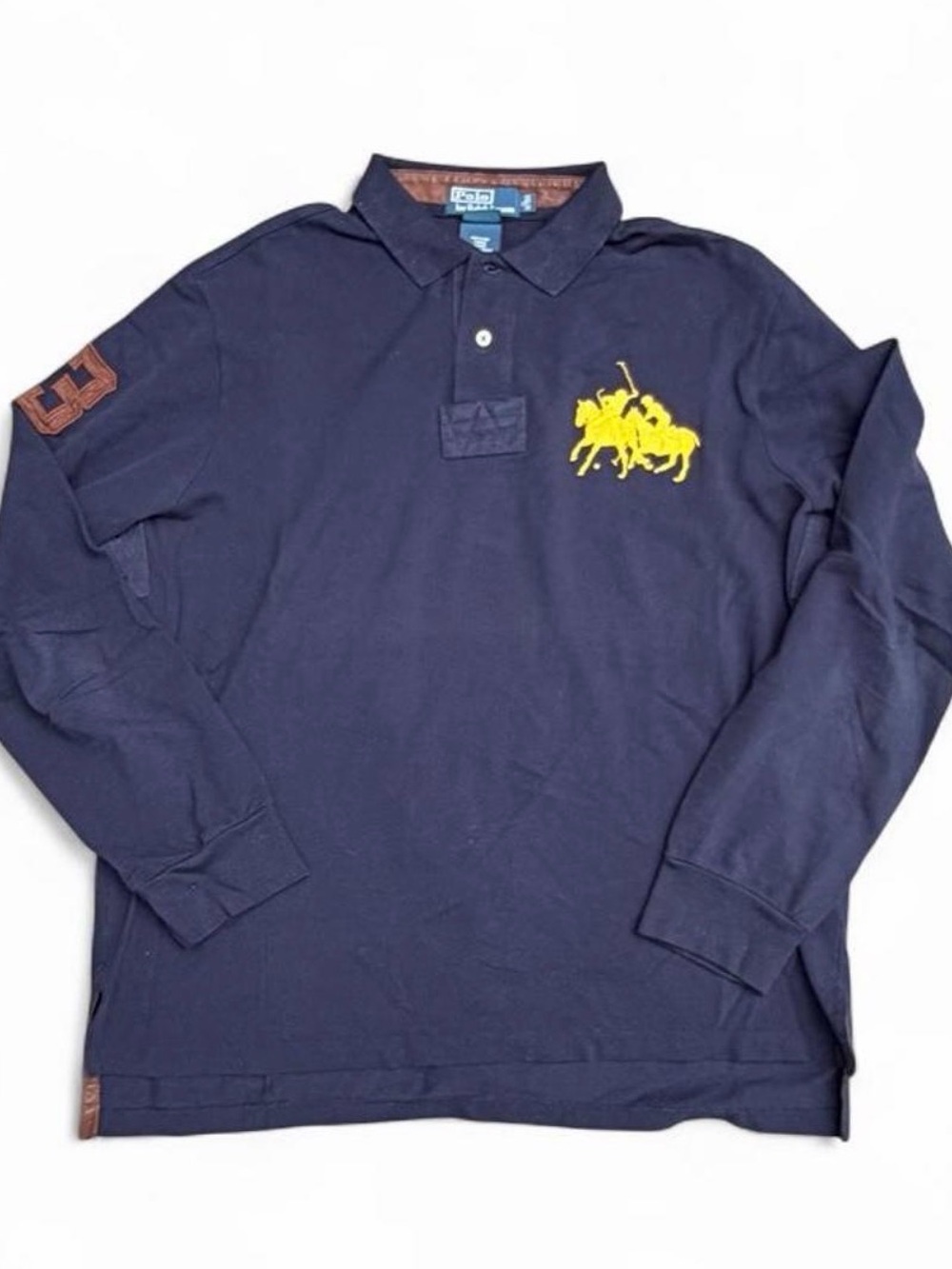 Polo Ralph Lauren Big Pony 3 Rugby Shirt Men’s XL Navy Yellow Custom Fit - Picture 7 of 8